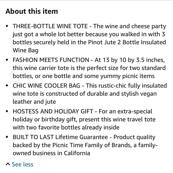 🆕 Legacy Pinot Jute 3 Bottle Insulated Wine Beige Tote & Gift Bag - Picture 6 of 12